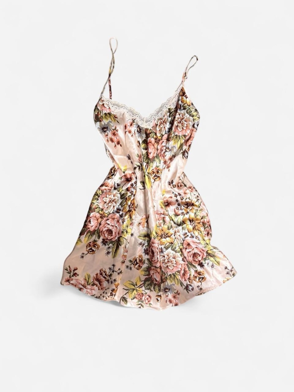 Victoria's Secret Pink Floral Satin Slip Dress with Lace
